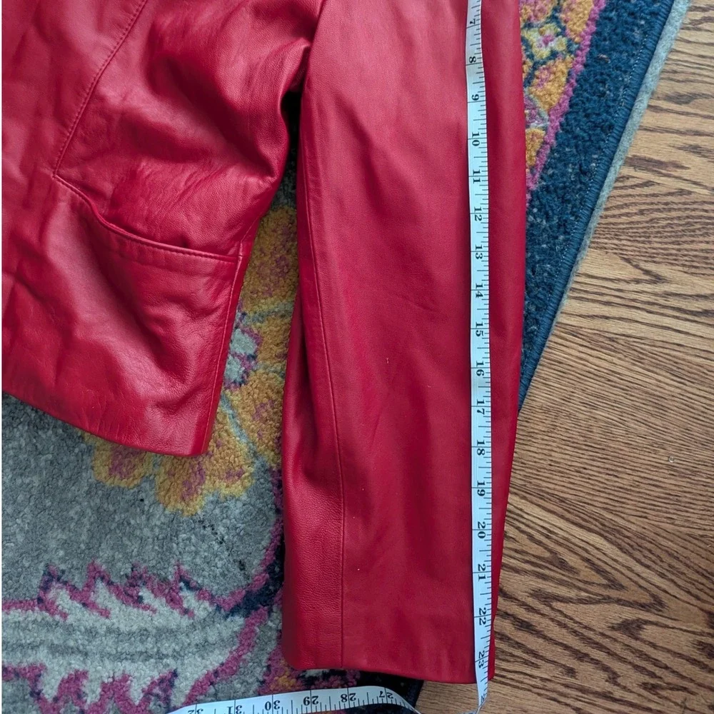 VTG Konig Furs Y2K Red Leather Blazer Biker Moto Jacket Button Up Women's XL EUC